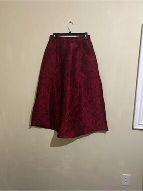 Women's A-Line Floral Jacquard Midi Skirt - Deep Red
